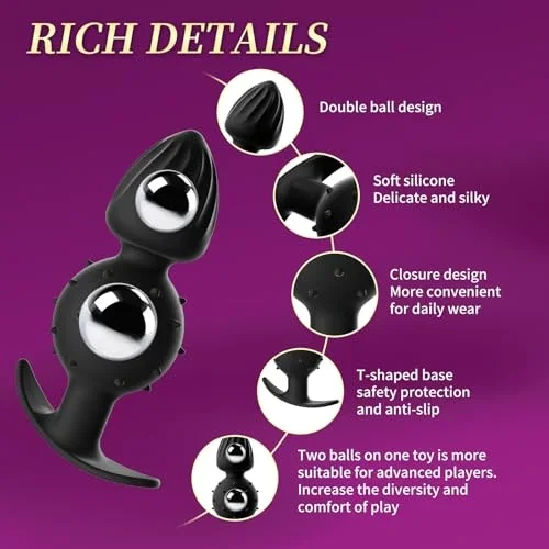 Dual-Ball Butt Plug Anal Plug with Internal Rolling Beads